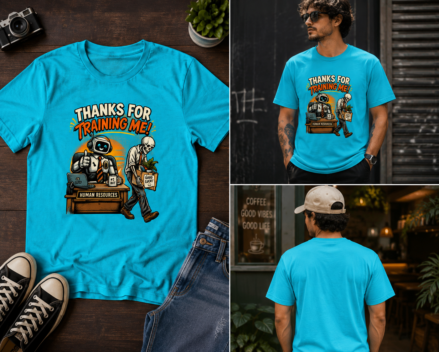 Thanks for Training Me T-Shirt | Funny AI Robot & Skeleton Graphic Tee