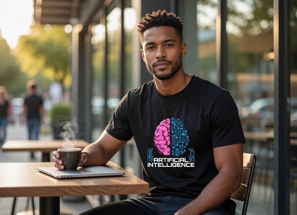 Artificial Intelligence T-Shirt | Pink Blue Brain Circuit AI Tee