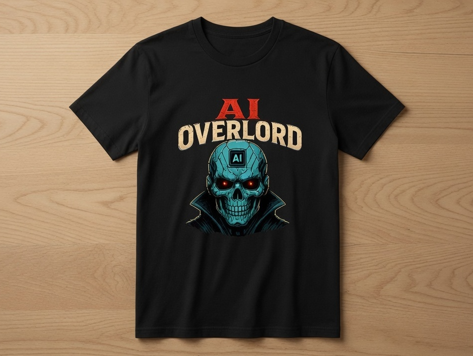 AI Overlord Cyber Skull T-Shirt – Black Graphic Tee for AI Fans & Tech Geeks