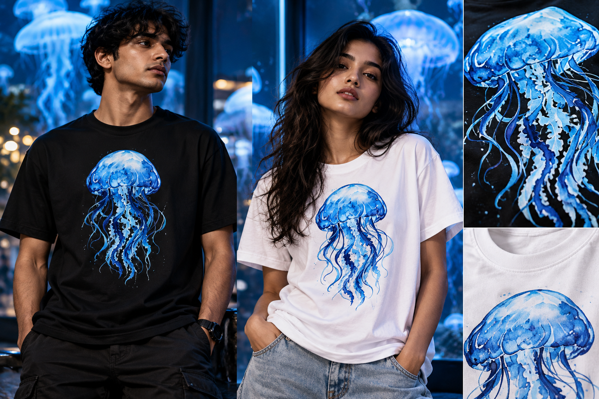 Blue Jellyfish Graphic T-Shirt