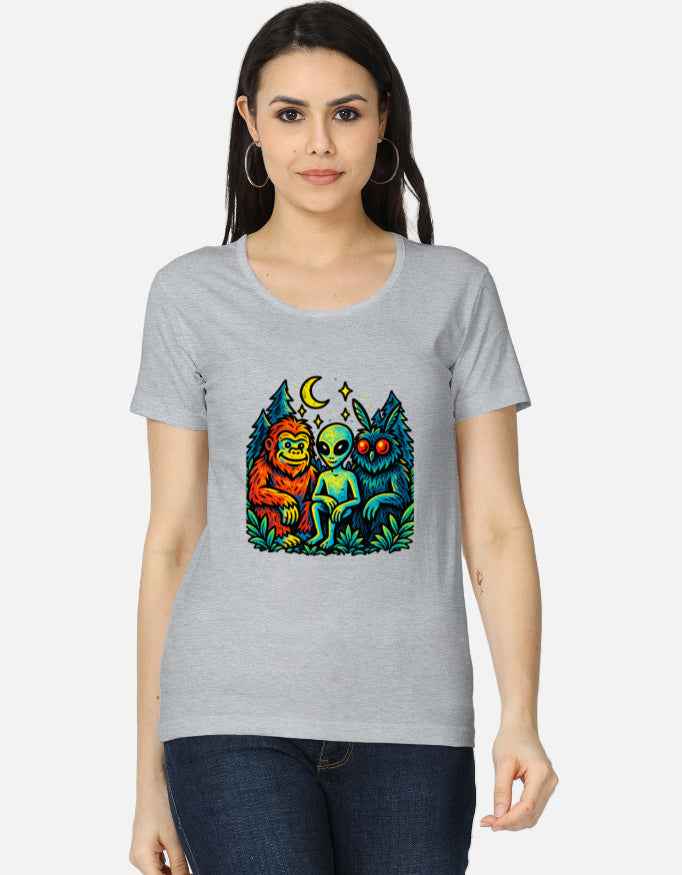 Cryptid Friends Graphic T-Shirt for Women