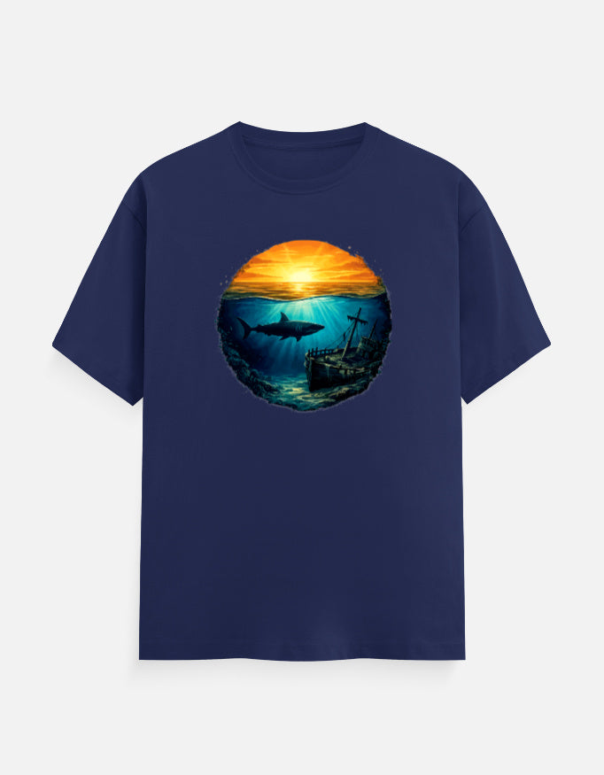Shark Graphic T-Shirt – Sunset Shipwreck Art | Ghoulnest – Ghoul Nest