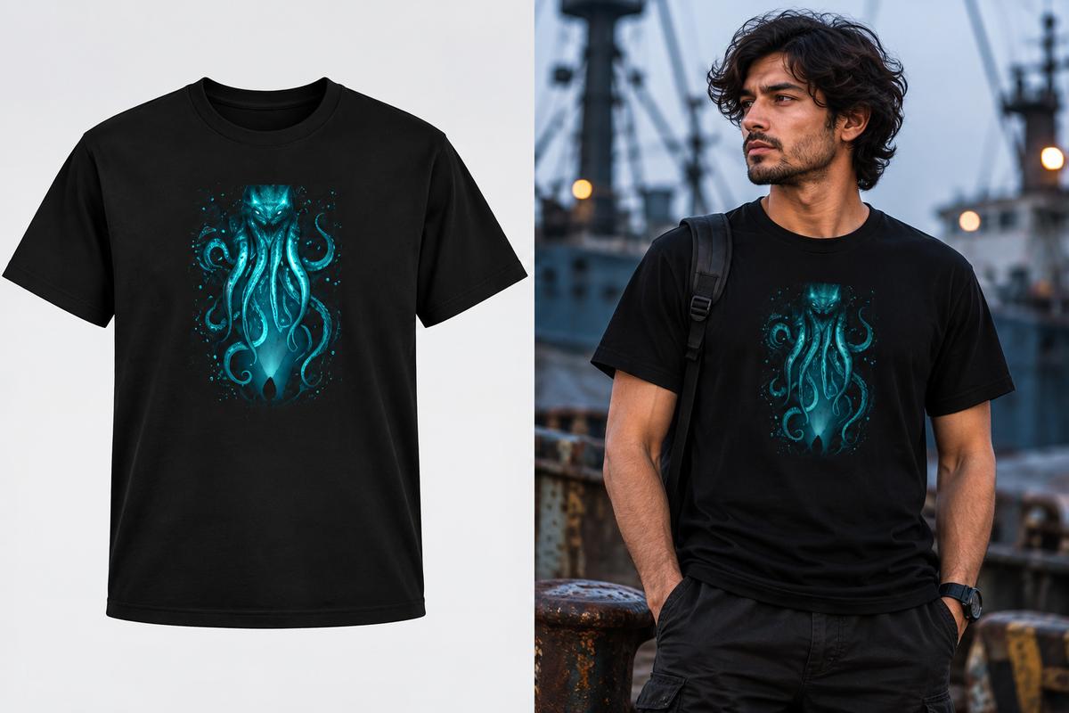 The Abyssal Sentinel – Bioluminescent Octopus Graphic T-Shirt | Ghoulnest