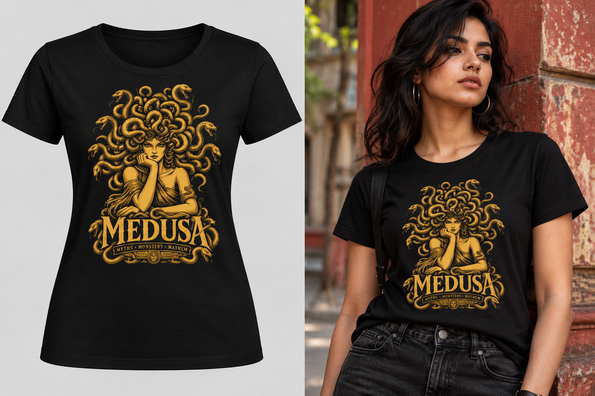 Women's Medusa Graphic T-Shirt – Gold Mythology Tee