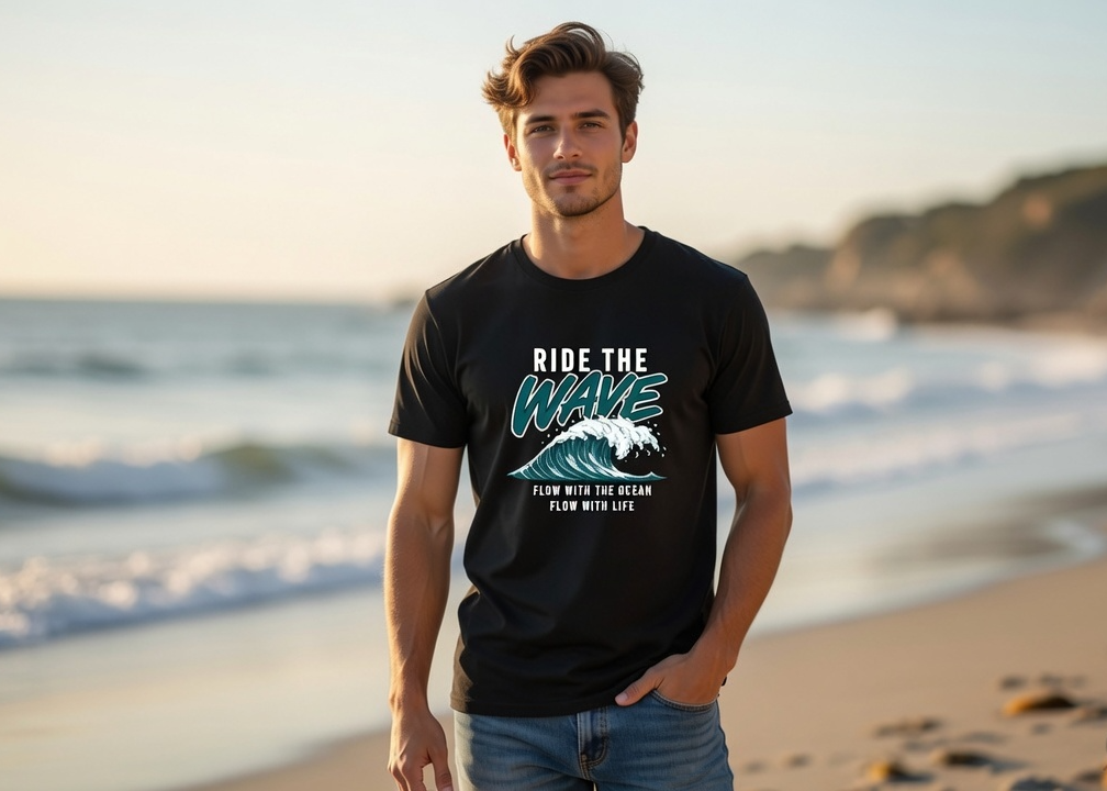 Ride the Wave Black T-Shirt | Ocean Graphic Tee