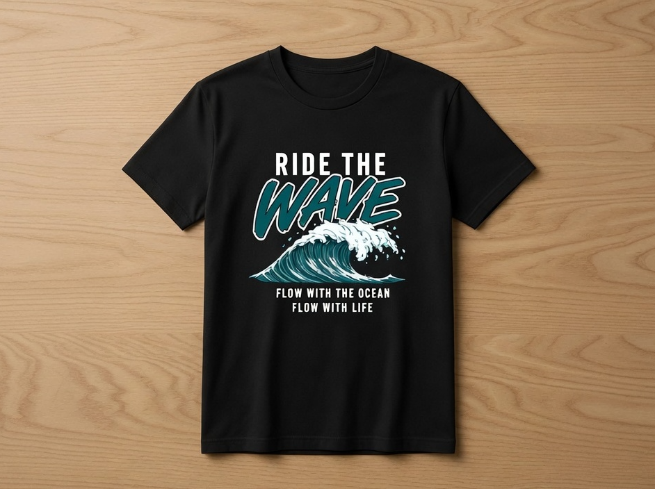 Ride the Wave Black T-Shirt | Ocean Graphic Tee
