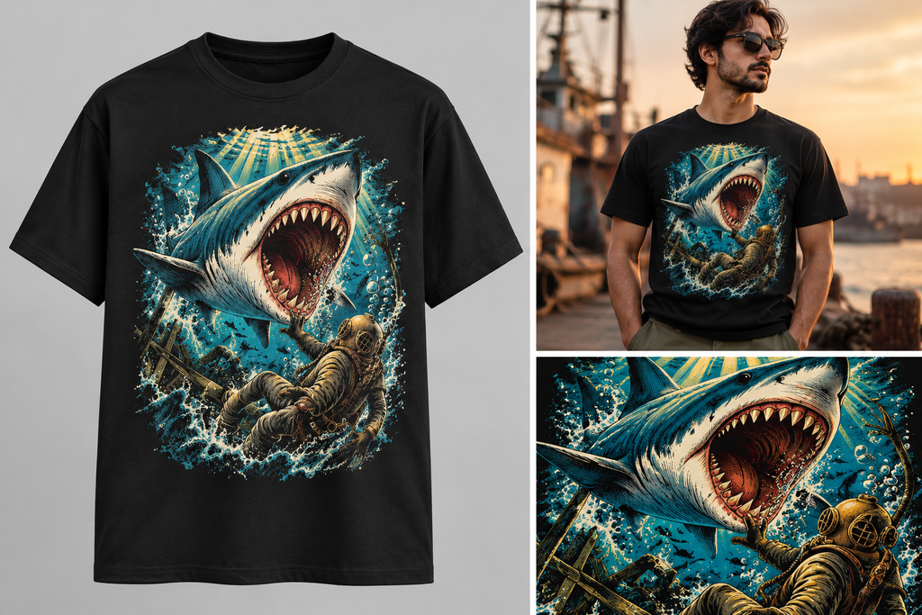 Abyssal Terror – Vintage Shark Attack T-Shirt