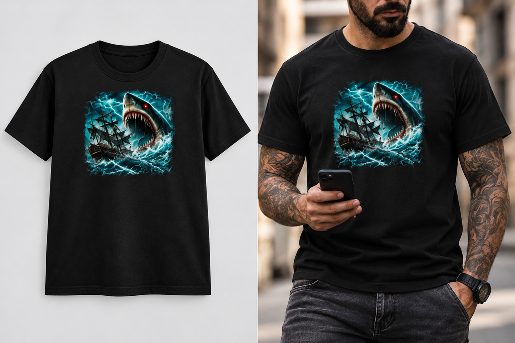 Giant Shark & Ship Graphic T-Shirt | Ghoulnest