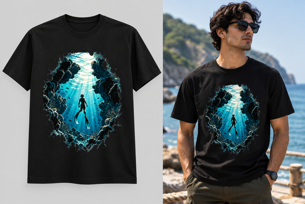 Into the Blue – Deep Sea Diver Graphic T-Shirt | Ghoulnest