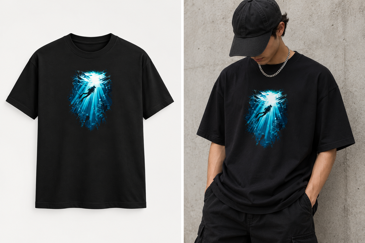 Blue Descent – Deep Sea Diver Graphic T-Shirt | Ghoulnest