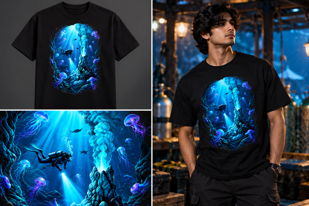Abyss Explorer – Deep Sea Scuba Diver Graphic T-Shirt