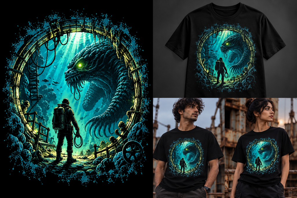 The Window Below – Deep Sea Horror Graphic T-Shirt