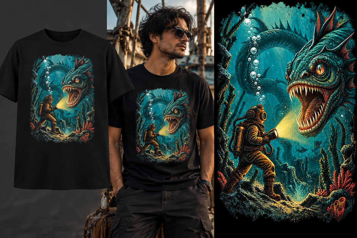 Vintage Sea Monster Graphic T-Shirt