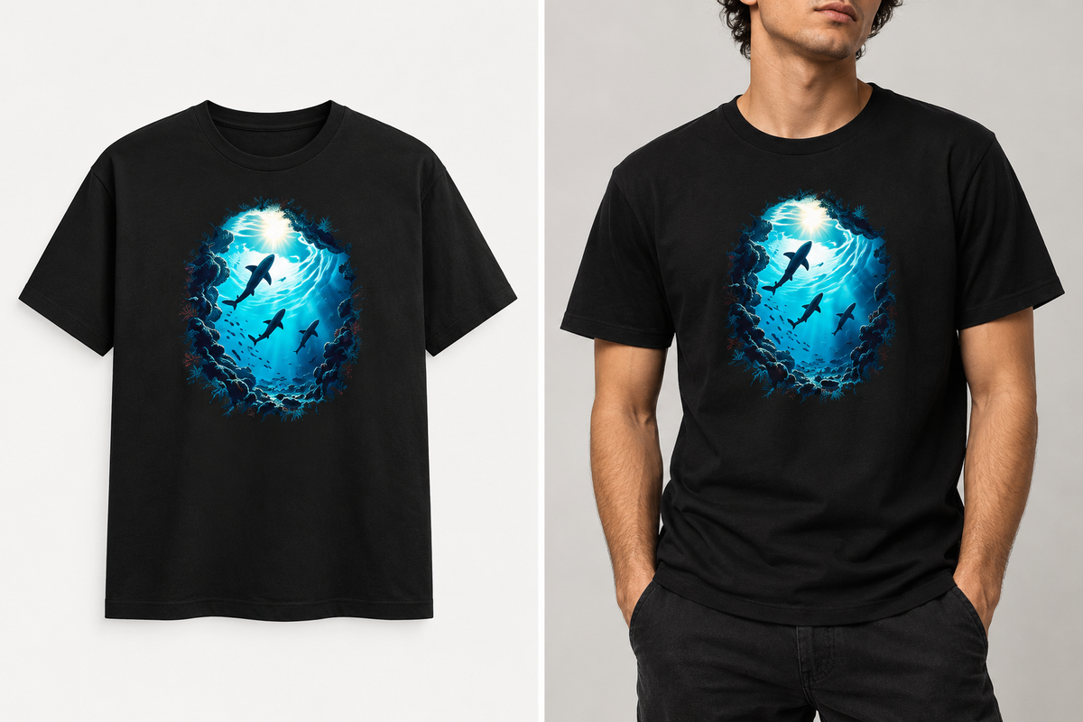 Blue Abyss – Shark & Reef Graphic T-Shirt | Ghoulnest