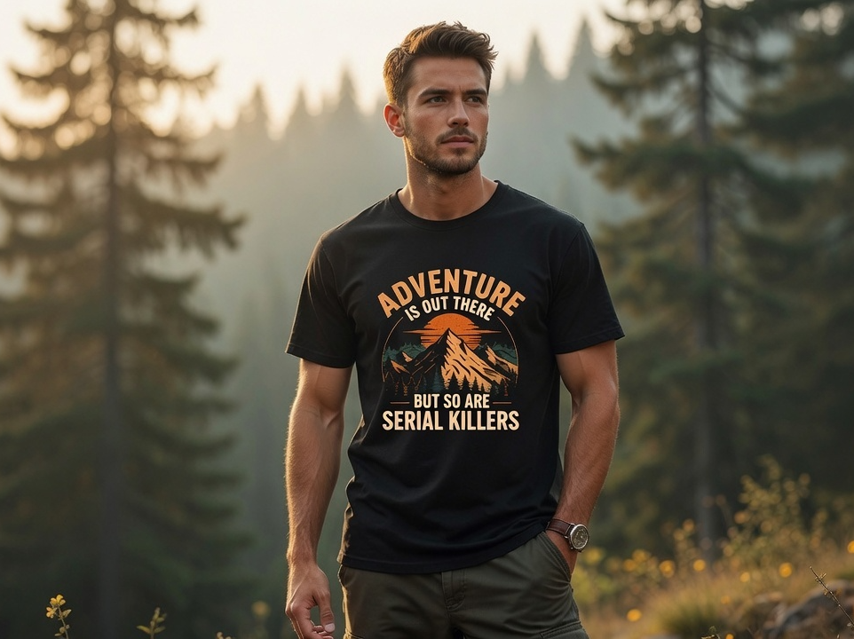Funny Serial Killer Adventure Mountain T-Shirt – Dark Humor Outdoor Tee
