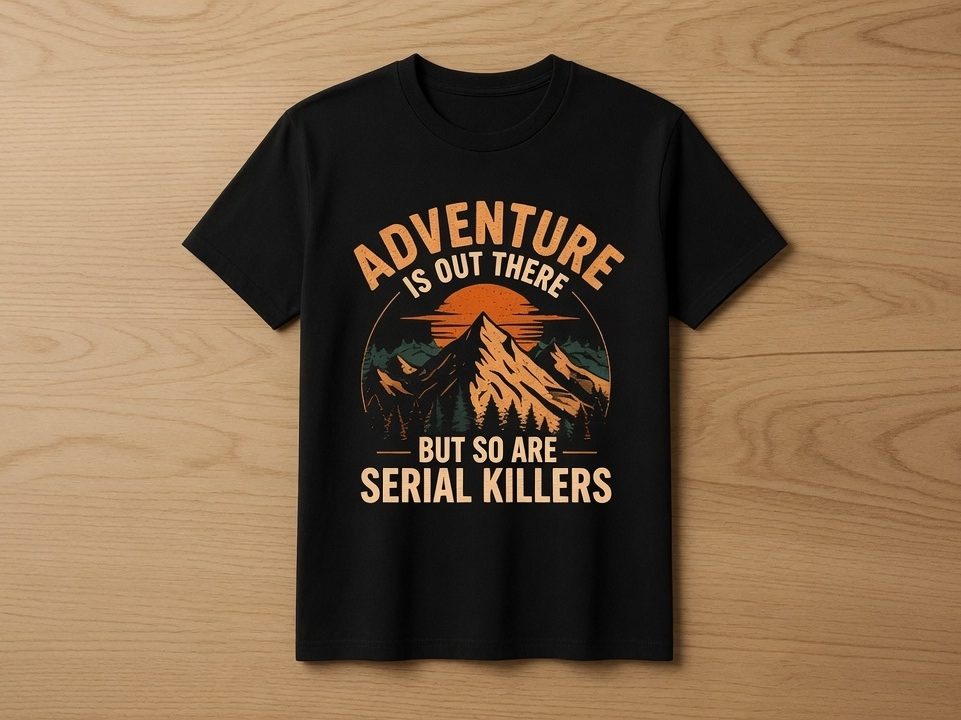 Funny Serial Killer Adventure Mountain T-Shirt – Dark Humor Outdoor Tee