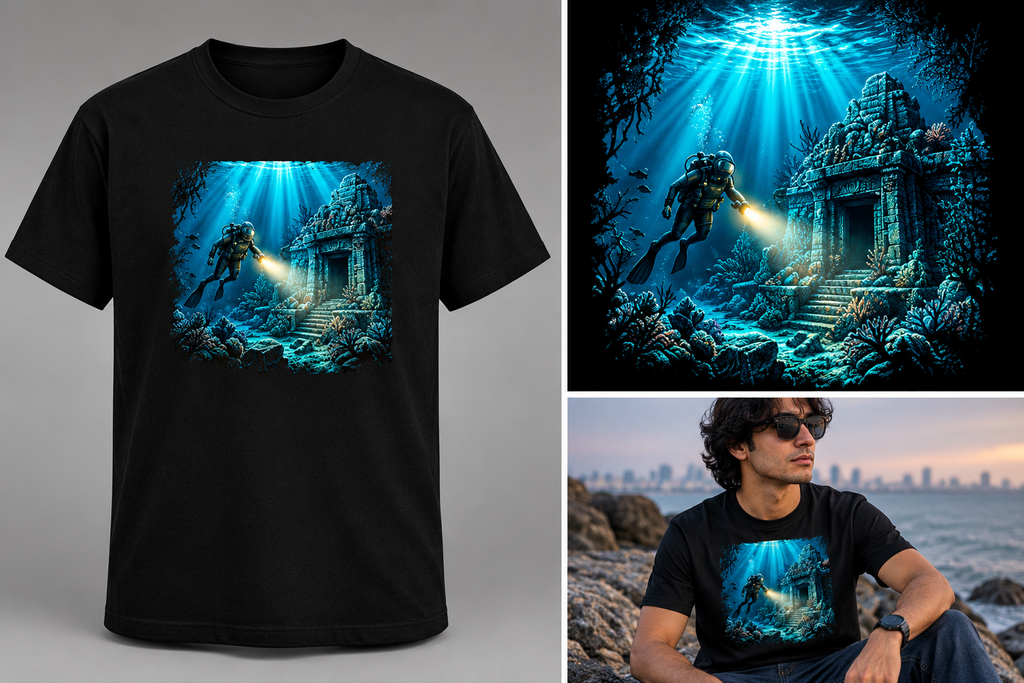 Sunken Sanctuary – Underwater Temple Graphic T-Shirt