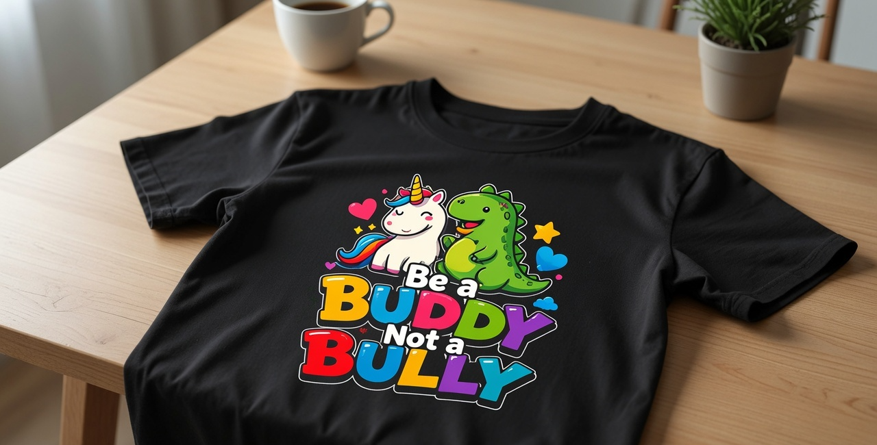 Be a Buddy Not a Bully T-Shirt | Cute Unicorn & Dino Anti-Bullying Shirt