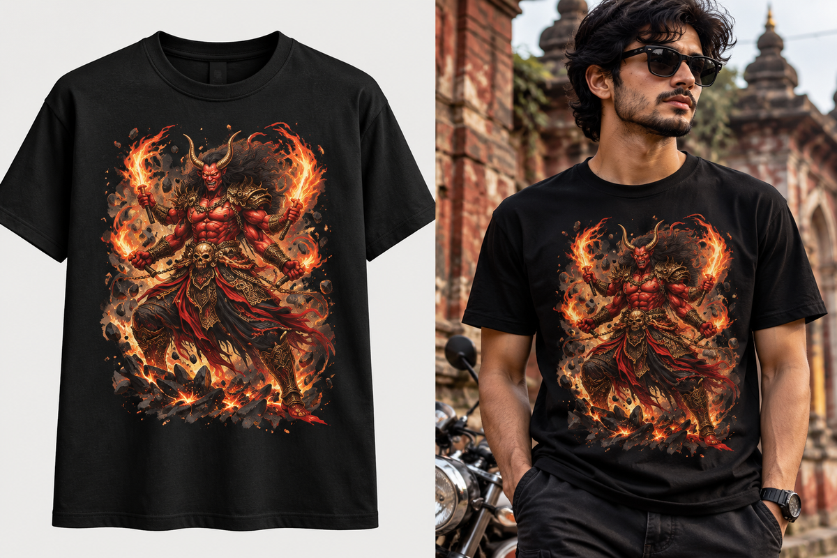 Asura Flame T-Shirt | Fiery Demon Warrior Graphic Tee