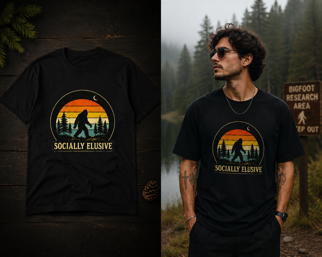 Socially Elusive Bigfoot T-Shirt | Funny Sasquatch Vintage Graphic Tee - Ghoul Nest