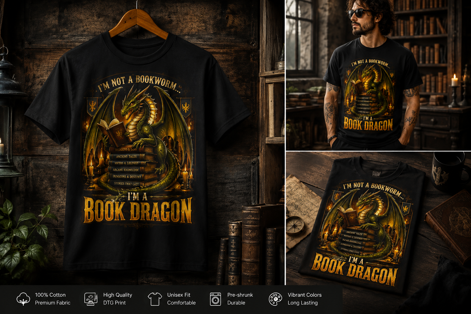 I'm Not a Bookworm, I'm a Book Dragon T-Shirt | Fantasy Dragon Graphic Tee for Book Lovers