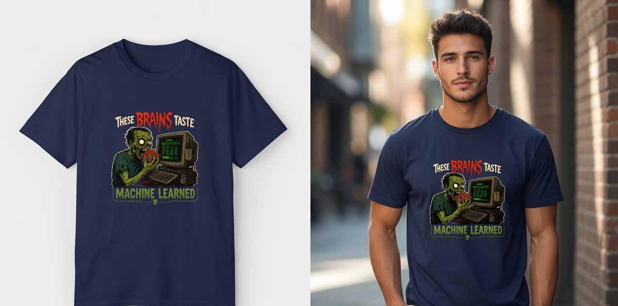 These Brains Taste Machine Learned T-Shirt – Zombie Funny AI Tee