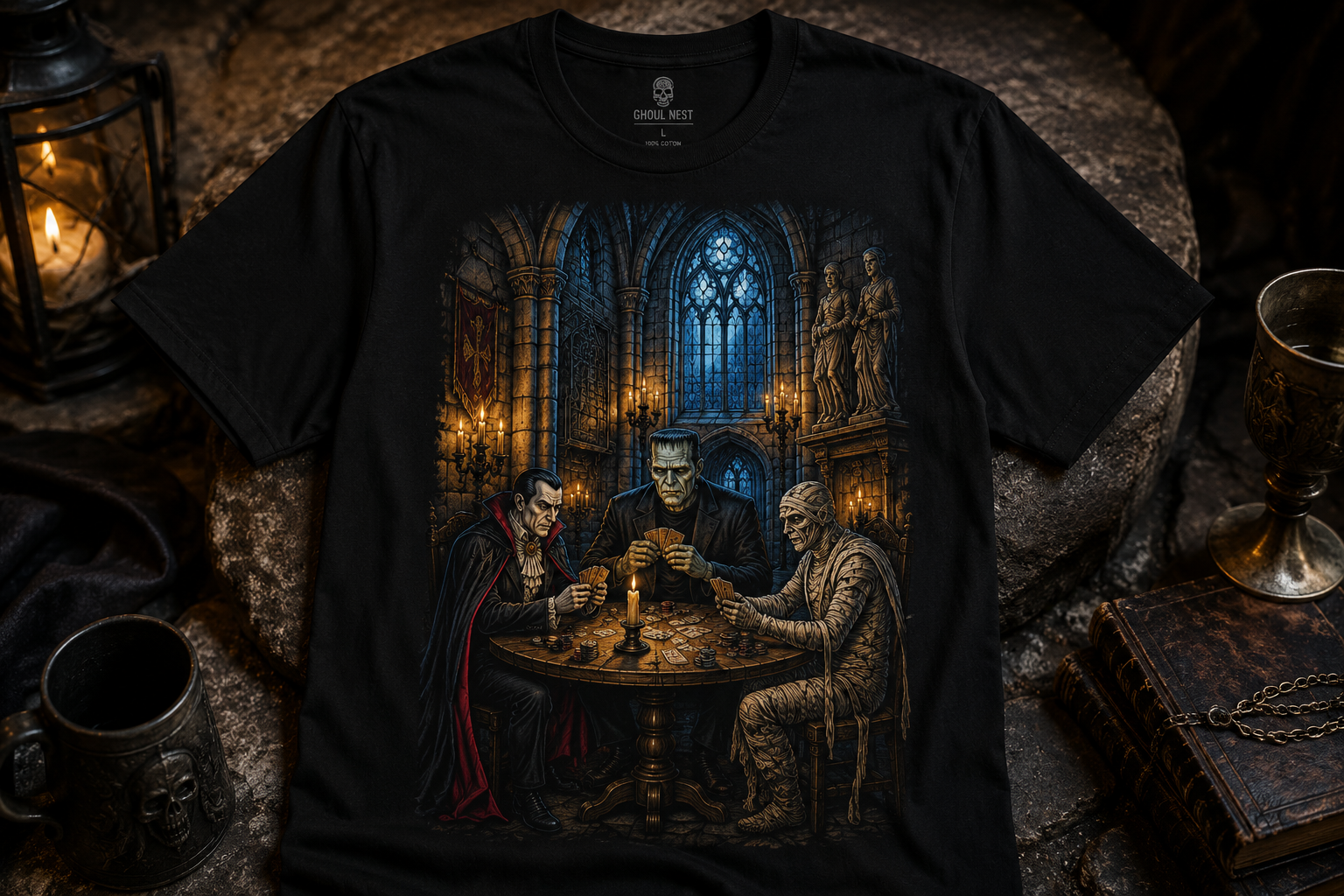 Monster Card Night | Gothic Horror Graphic T-Shirt