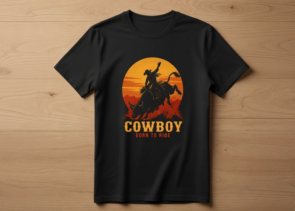 Cowboy Born to Ride T-Shirt – Western Sunset Graphic Tee
