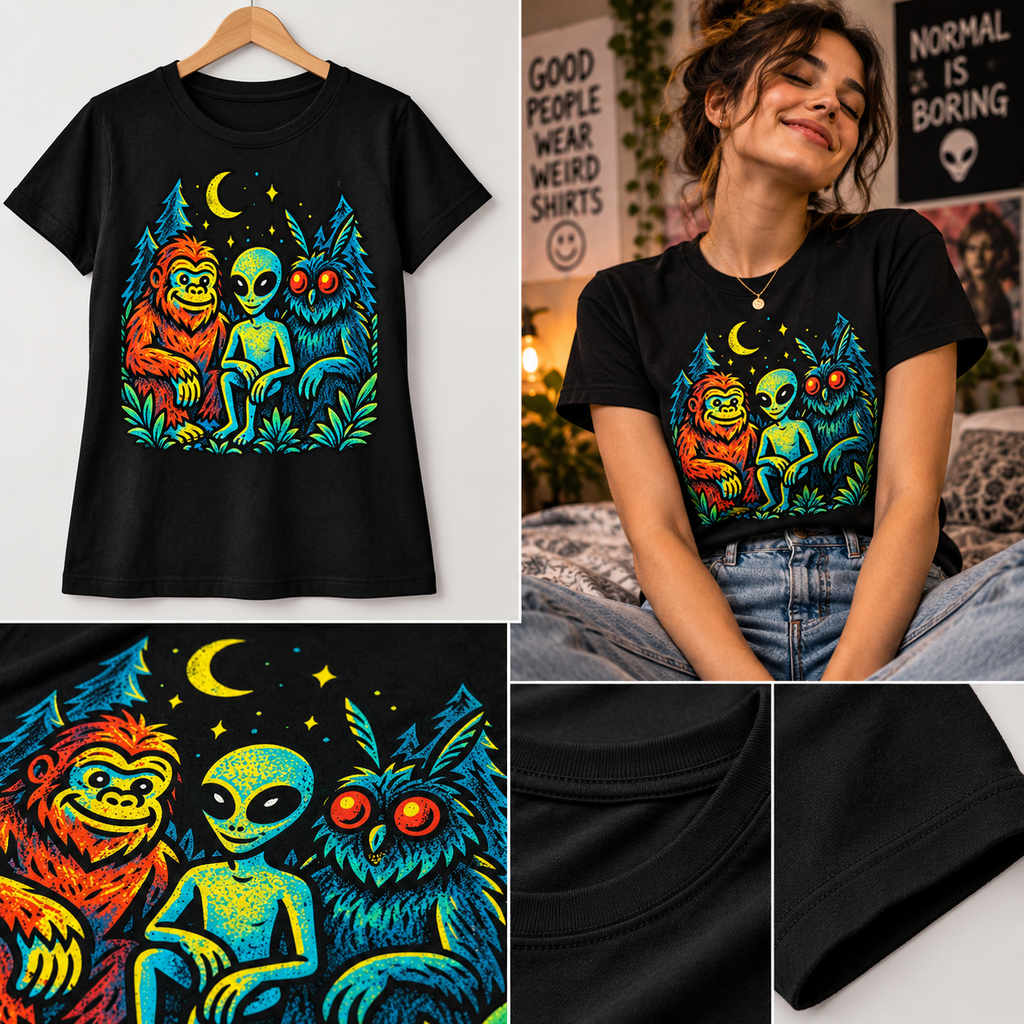 Cryptid Friends Graphic T-Shirt for Women