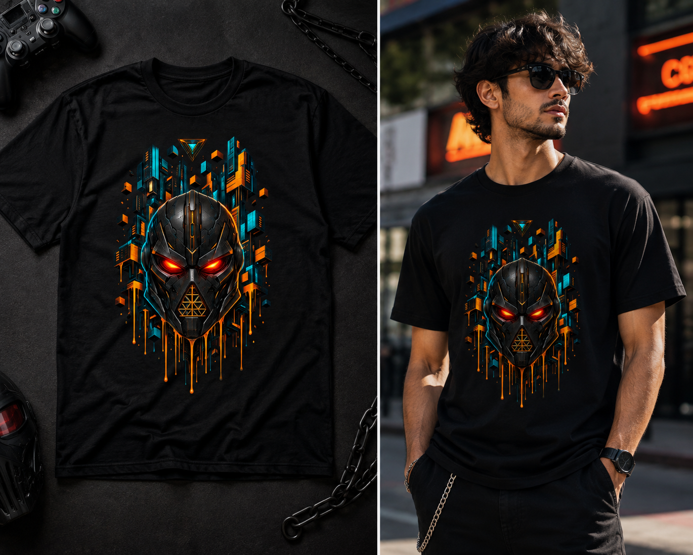 Cyberpunk Robot Mask Graphic T-Shirt