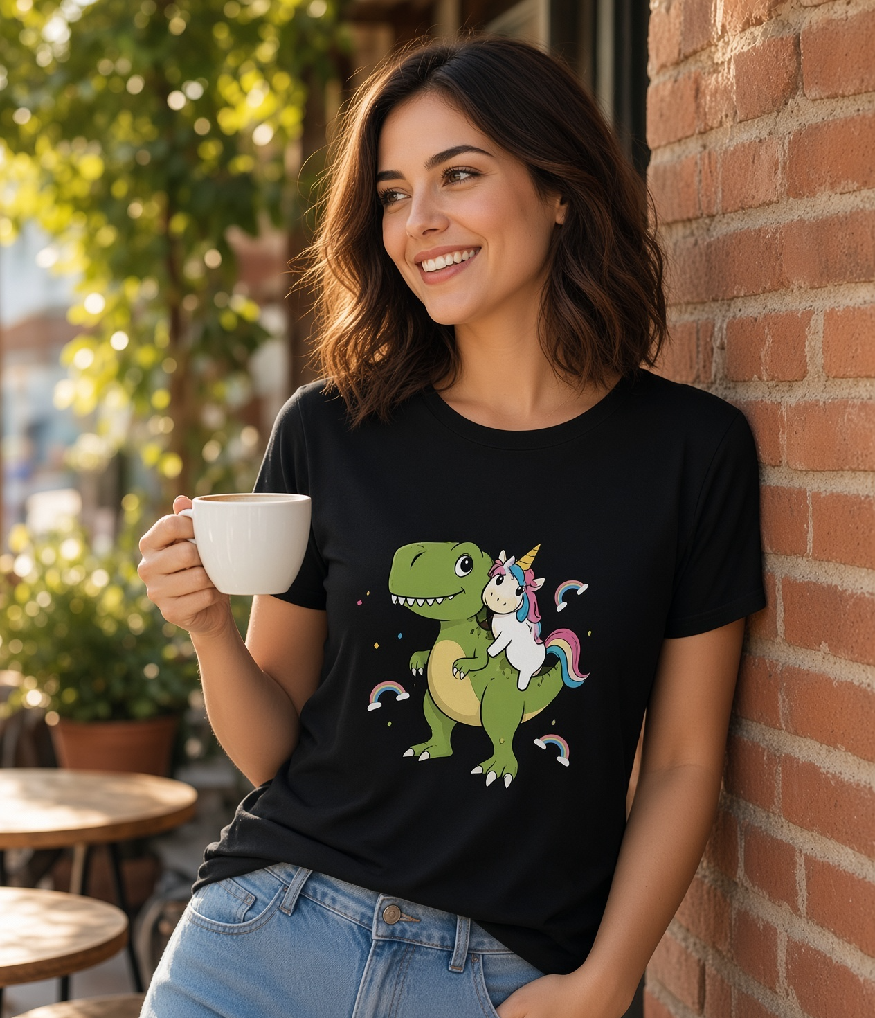 T-Rex Riding Unicorn T-Shirt – Funny Cute Dinosaur Graphic Tee