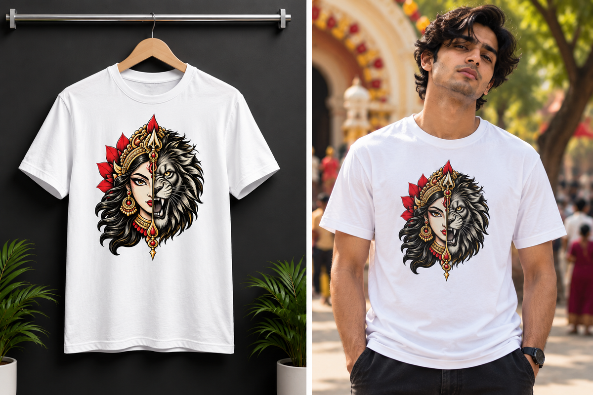 Durga & Lion T-Shirt | Maa Durga Graphic Unisex Tee