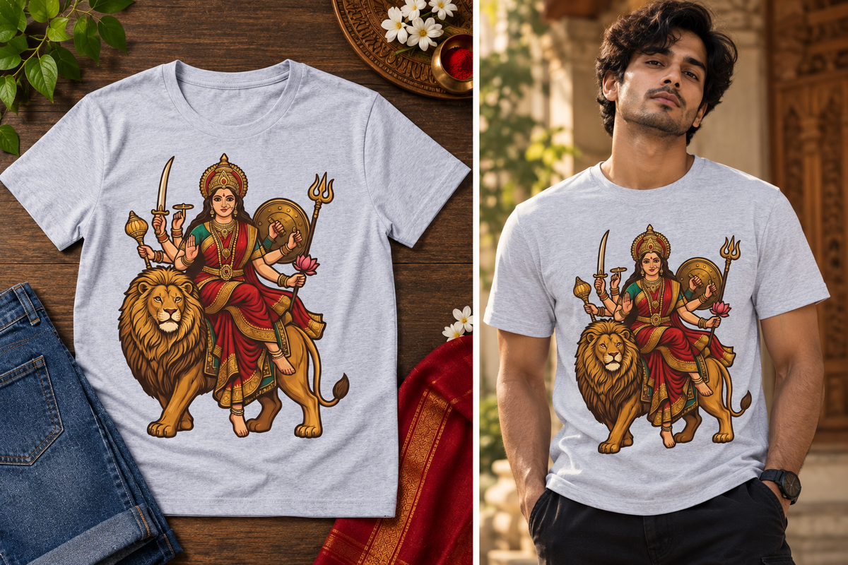Durga Maa & Lion T-Shirt | Maa Durga Puja Graphic Tee