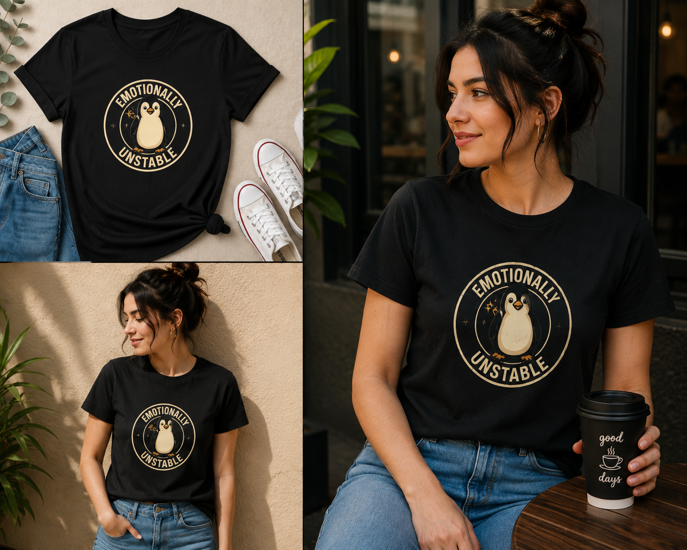 Emotionally Unstable Penguin T-Shirt – Funny Cute Penguin Graphic Tee