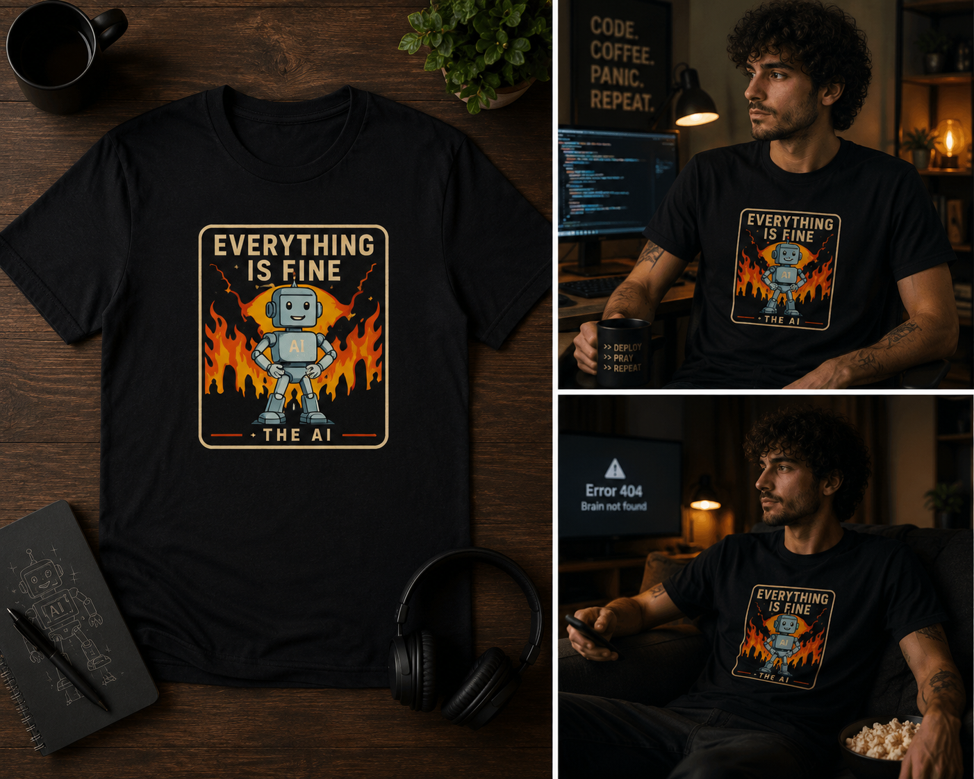 Everything Is Fine AI T-Shirt – Funny Artificial Intelligence Graphic Tee