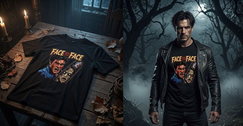 Face to Face Horror T-Shirt – Evil Dead Style Graphic Tee