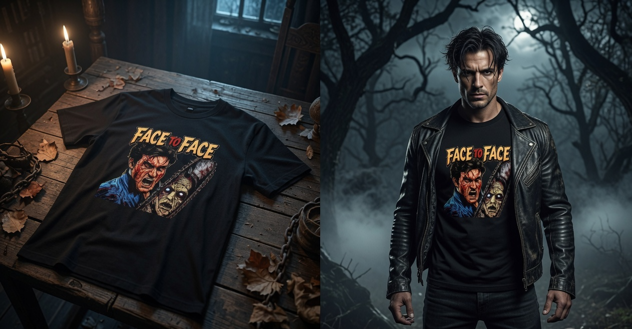 Face to Face Horror T-Shirt – Evil Dead Style Graphic Tee