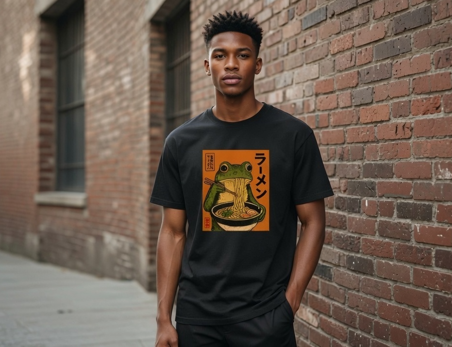 Frog eating Ramen Funny Tee