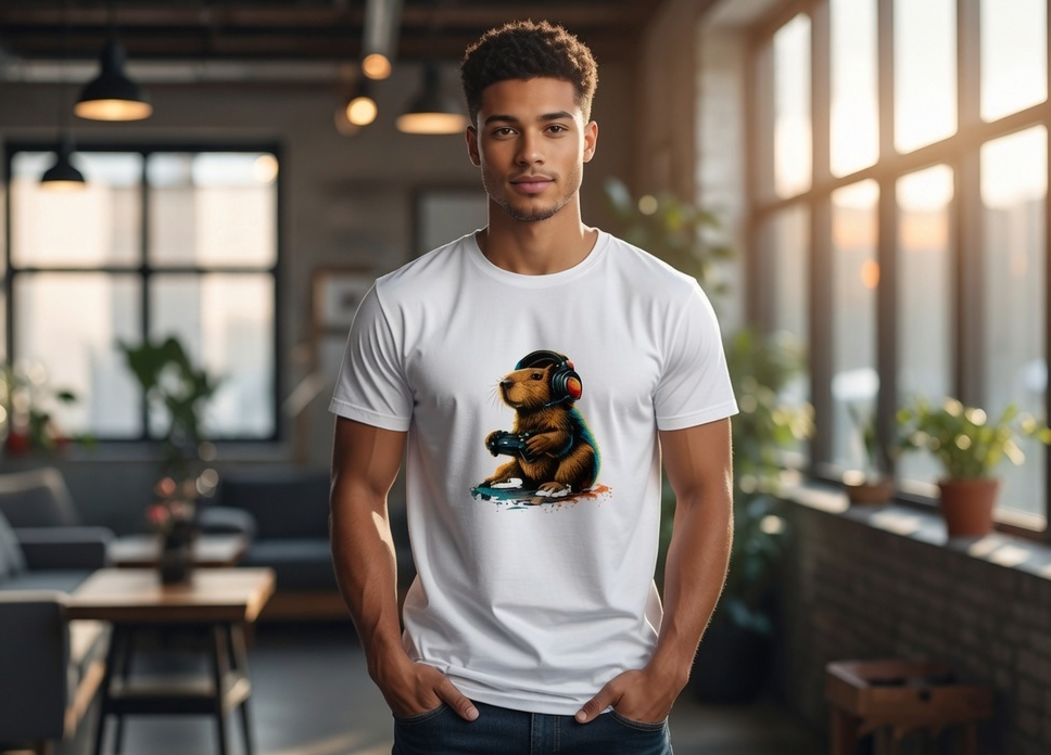 Cute Gaming Hamster T-Shirt – Hamster with Headphones & Controller | Funny Gamer Tee