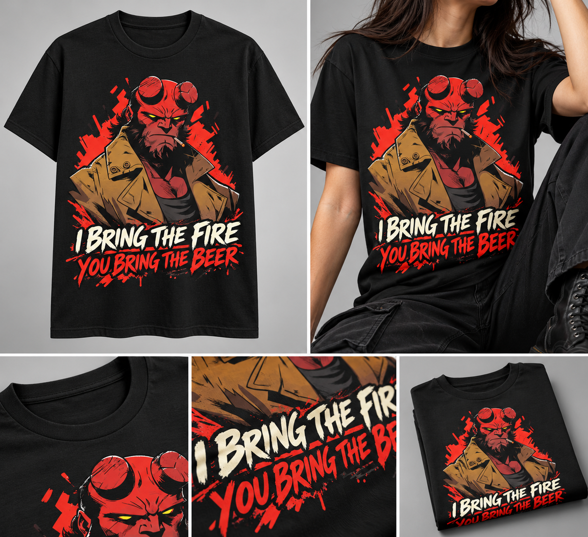 Demon Fire & Beer Graphic T-Shirt
