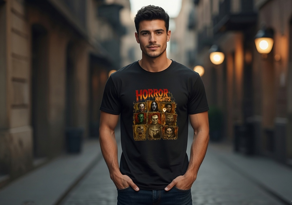 Horror Nights Graphic T-Shirt – Iconic Horror Characters
