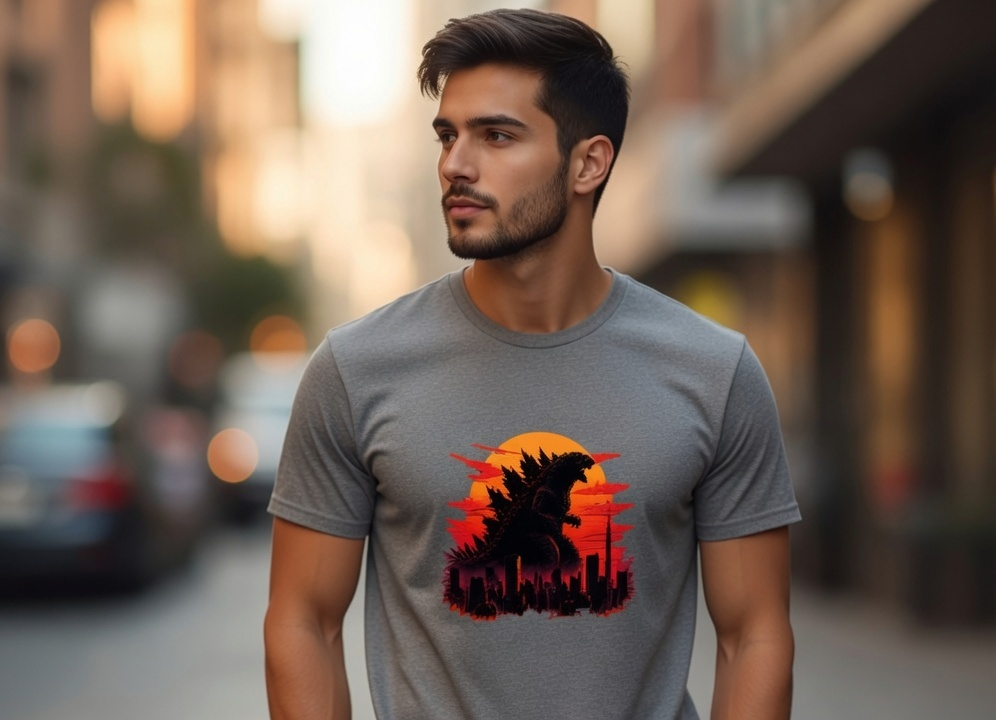 Godzilla Sunset Cityscape T-Shirt – Retro Kaiju Graphic Tee