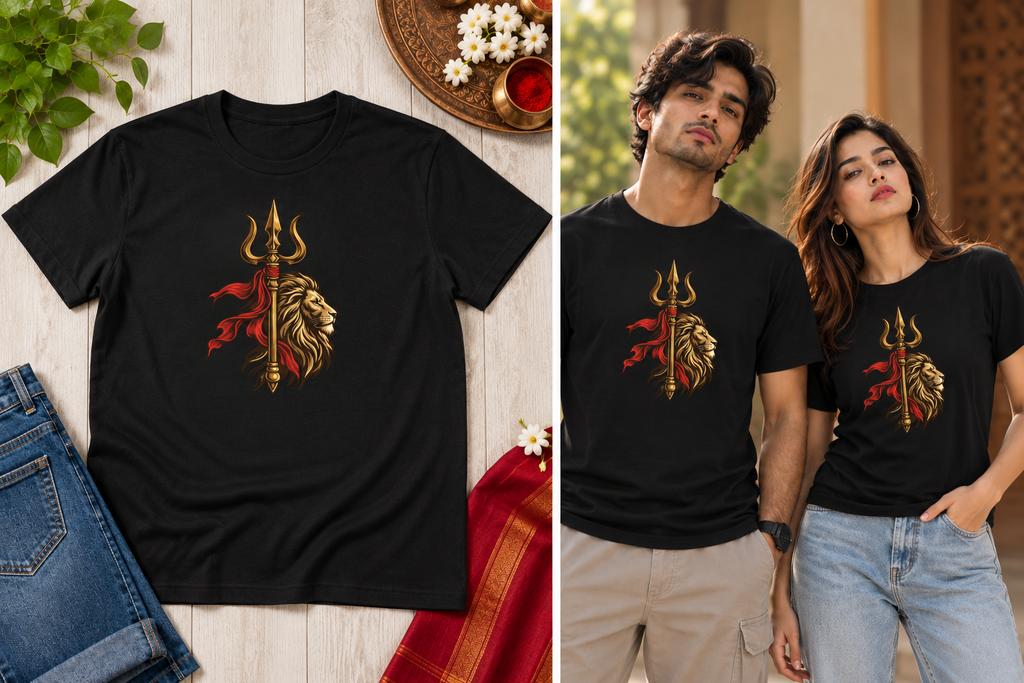 Trishul & Lion T-Shirt | Mahadev Inspired Graphic Tee