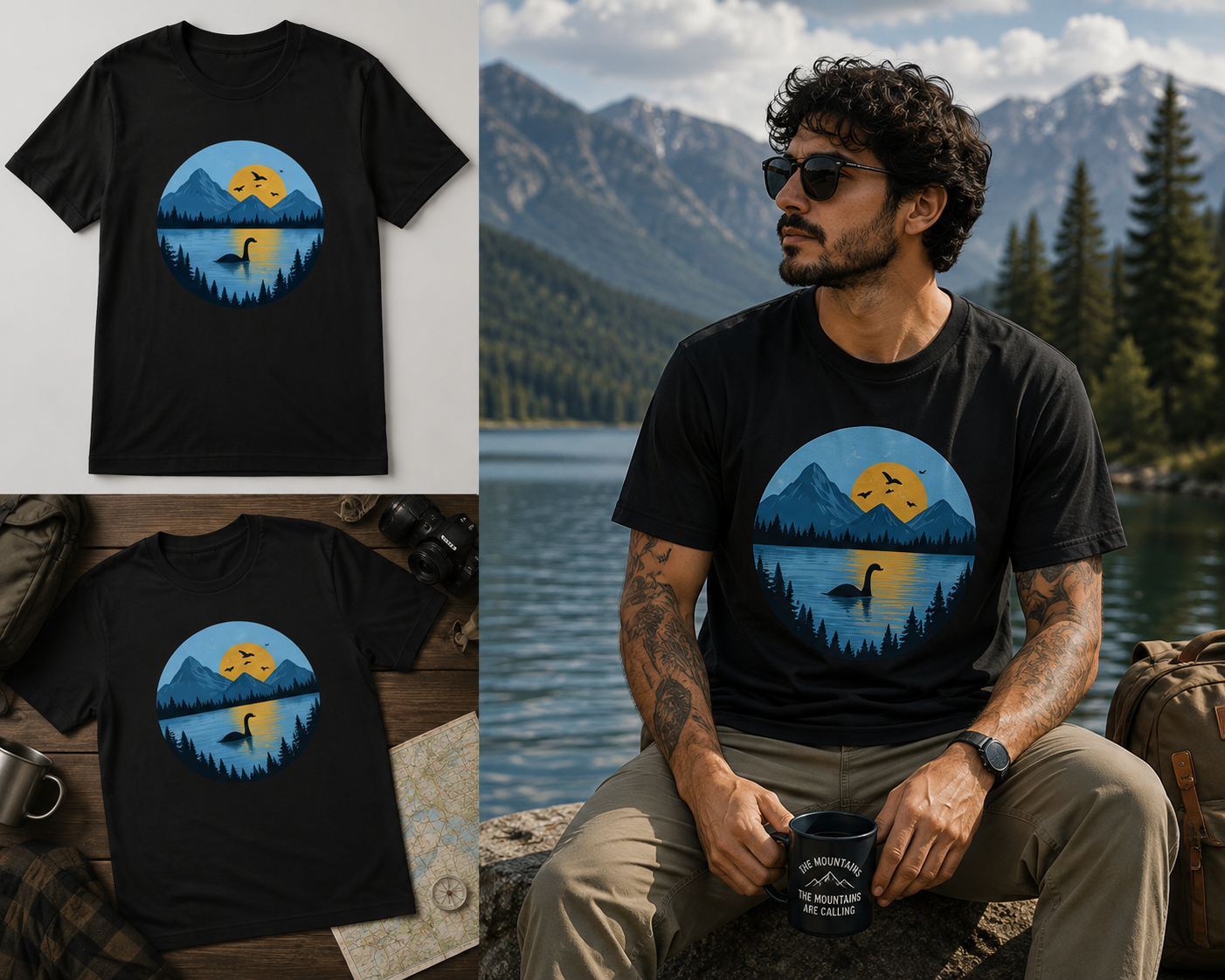 Loch Ness Monster T-Shirt | Scenic Lake & Mountain Graphic Tee | GhoulNest