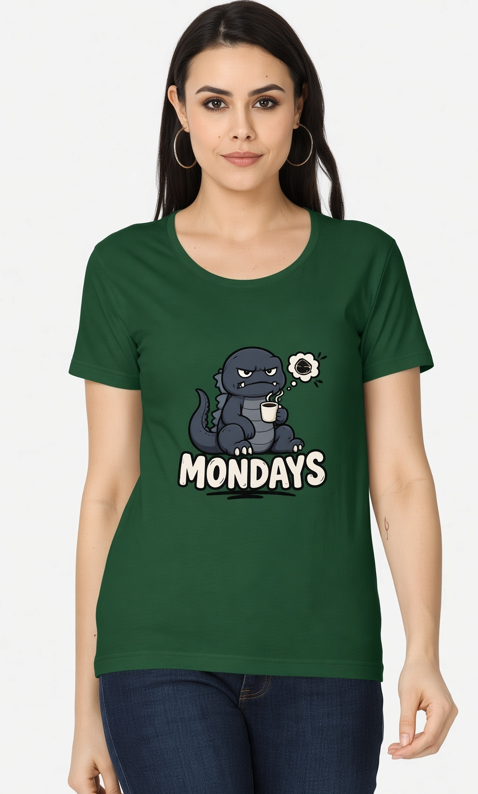 Mondays Godzilla T-Shirt – Funny Tired Kaiju Coffee Shirt for Women