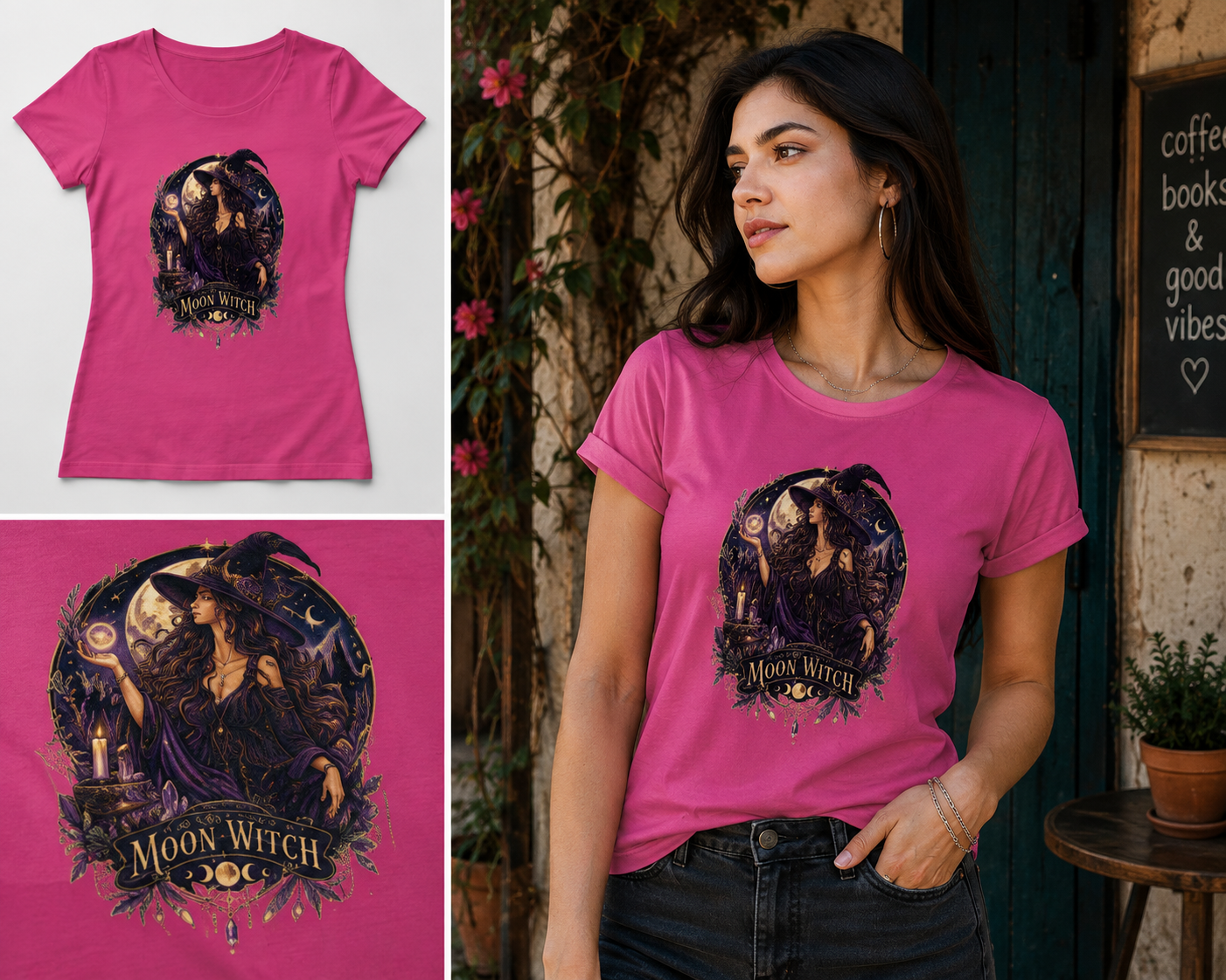 Moon Witch T-Shirt for Women – Celestial Witch Fantasy Graphic Tee