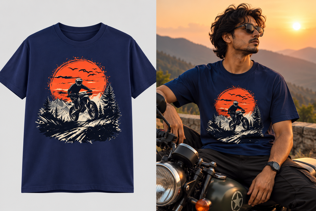 Motorcycle Sunset Graphic T-Shirt – Unisex Adventure Tee