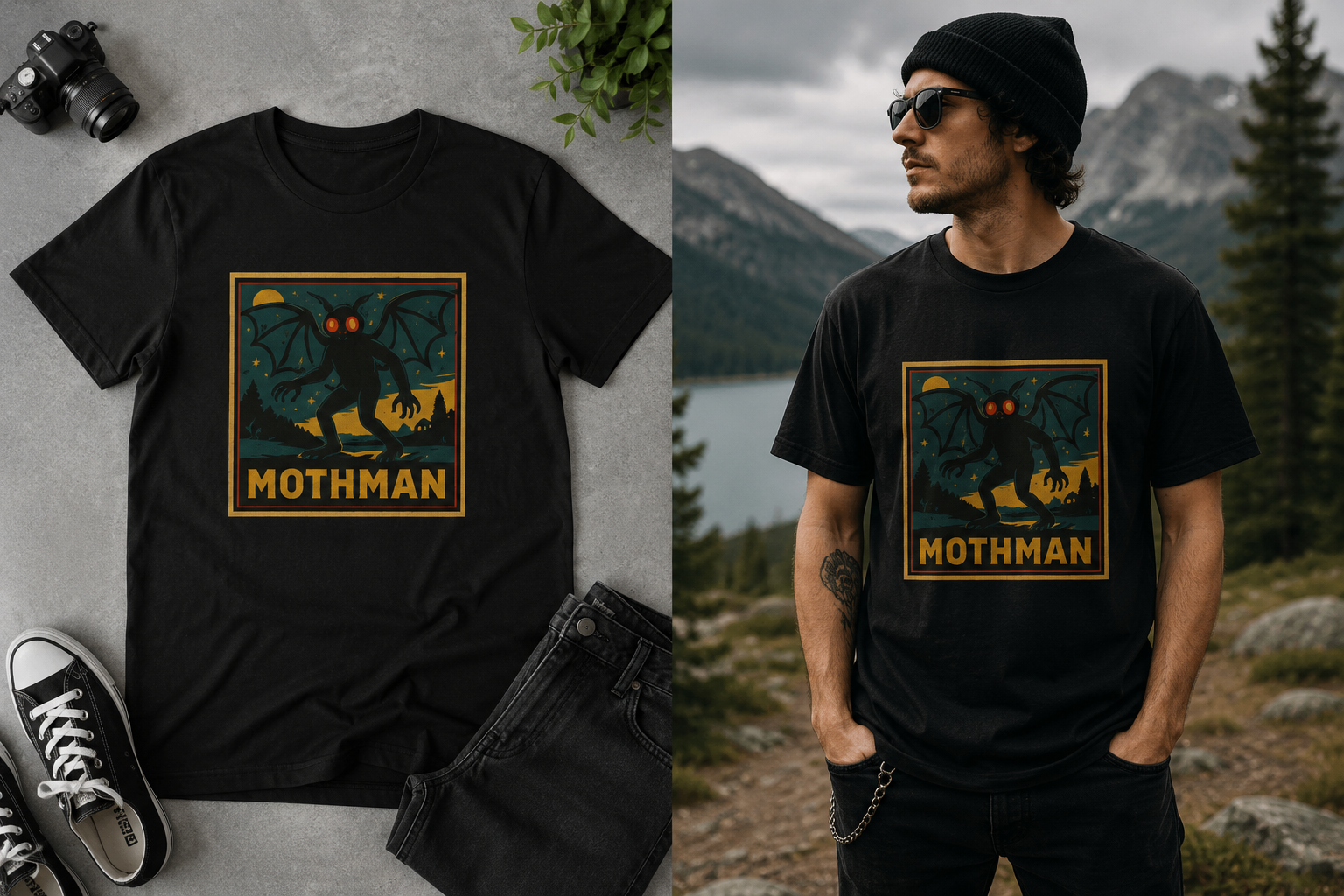Vintage Mothman T-Shirt | Cryptid Horror Graphic Tee | Retro Paranormal Monster Shirt |