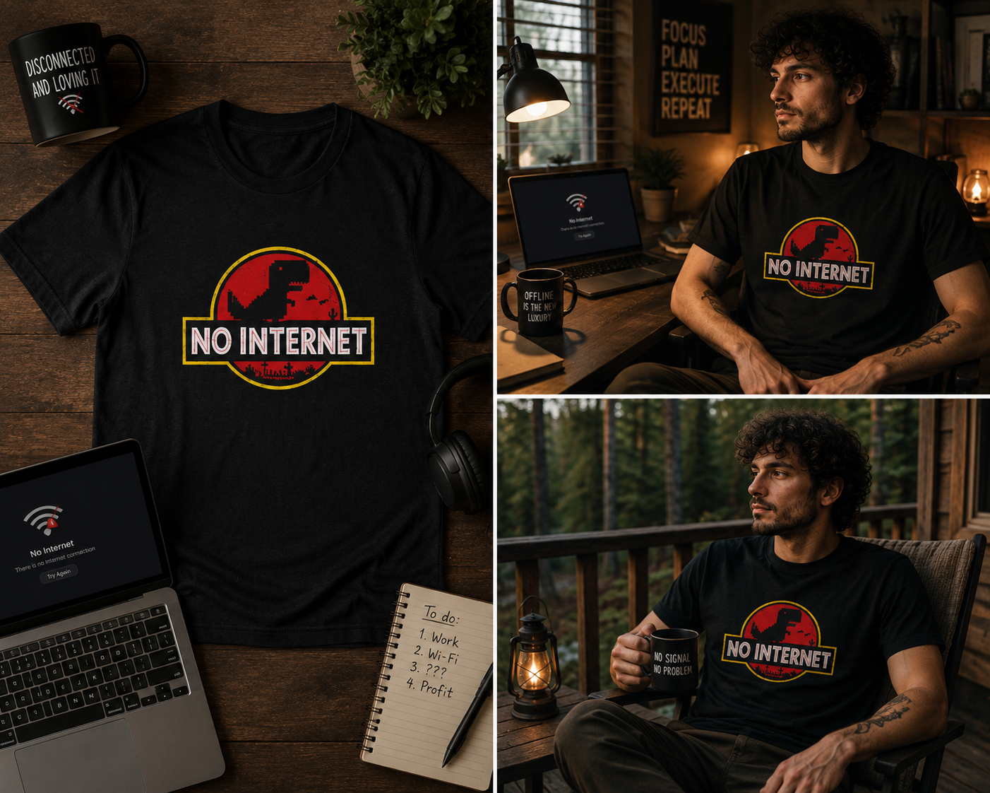 No Internet T-Shirt – Funny Offline Retro Dinosaur Graphic Tee