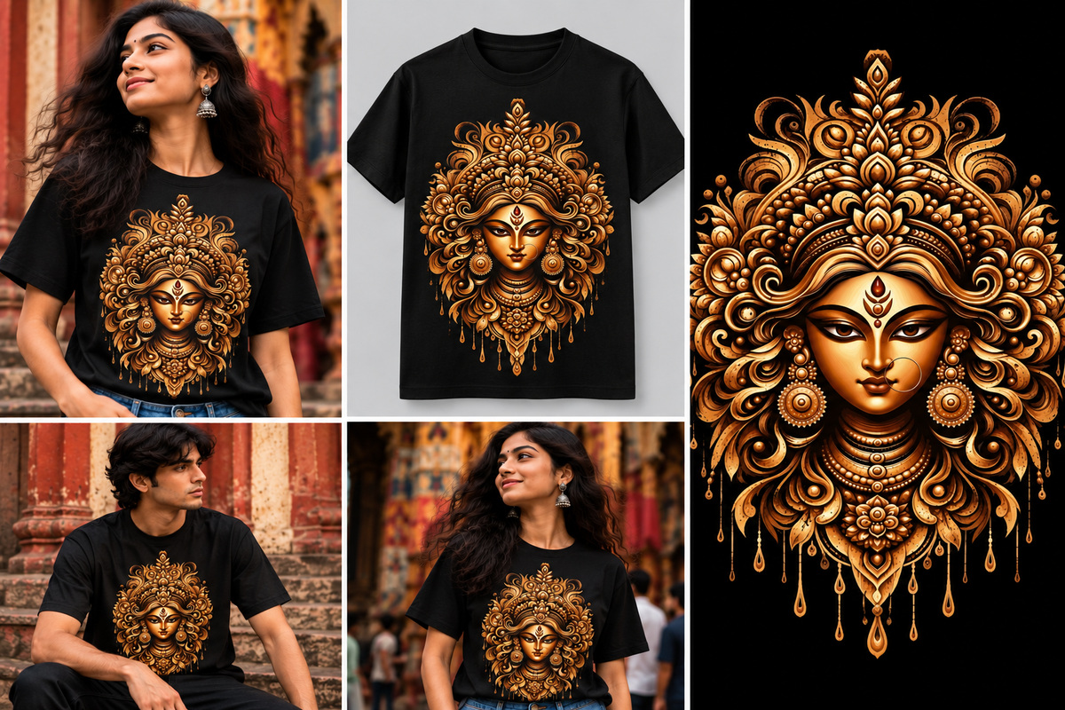 Durga Goldwork T-Shirt | Ornate Goddess Graphic Tee